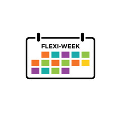 flexi-week calendar colorful blocks represent flexible work schedule for remote work promotion and employee well-being initiatives.