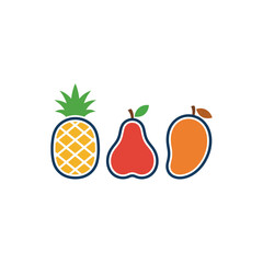 Fresh fruit icons a colorful pineapple pear and mango arranged perfect for illustrating healthy eating tropical flavors and vibrant nutrition.