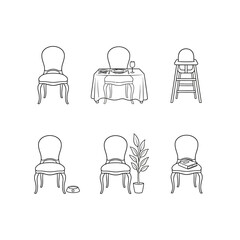 furniture arrangement chairs table plant food bowl highchair showcase diverse home interior elements perfect for design and lifestyle blogs