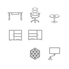 furniture icon set desk chair cabinet tv display wall art illustrating office design perfect for a modern workspace layout  furniture store catalog