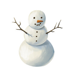 Snowman for winter snow and christmas holiday decoration in realistic hand drawn watercolor illustration 