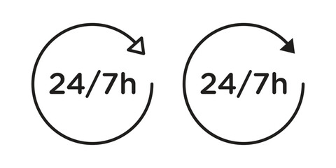 24 7 icons for web design set in black stroke and solid style. EPS10
