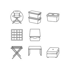 Furniture outlines chair storage containers cabinet table ottoman for organizing home goods and decluttering interior spaces effectively.