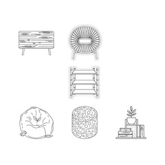 furniture illustration comfy seat shelf stool for room decor creating cozy living space perfect for interior design blog articles or magazines.