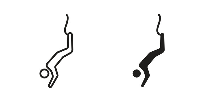 Bungee jumping icons for web design set in black stroke and solid style. EPS10