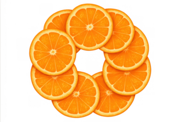 Orange slices forming a vibrant citrus wreath, presenting a fresh healthy food concept with transparent background