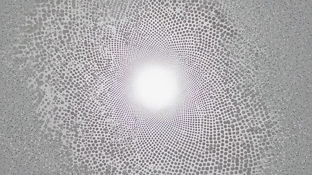 A radial pattern of small dots transitions into a swirling vortex of cellular shapes