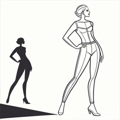 Female body mannequin. Template for fashion sketch ideas of women's clothing. Fashion design. Luxury outline vector illustration set