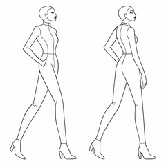 Female body mannequin. Template for fashion sketch ideas of women's clothing. Fashion design. Luxury outline vector illustration set