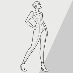Female body mannequin. Template for fashion sketch ideas of women's clothing. Fashion design. Luxury outline vector illustration set