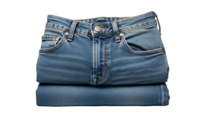 Folded Blue Jeans on White Background