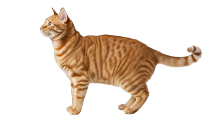 Ginger Tabby Cat Standing Profile on White