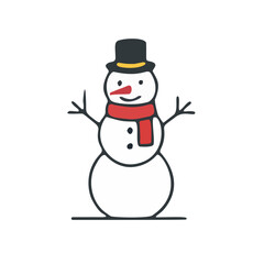 Festive and Cheerful Snowman Illustration Wearing a Black Hat and Red Scarf for Winter Themes