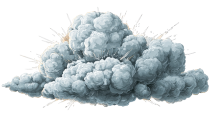 Cartoon explosion cloud with smoke and dust bursting effect, comic style boom graphic on transparent background