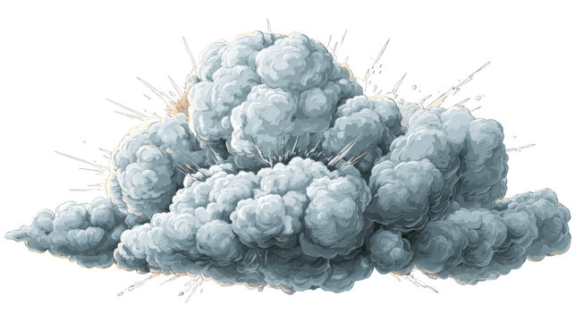 Cartoon explosion cloud with smoke and dust bursting effect, comic style boom graphic on transparent background