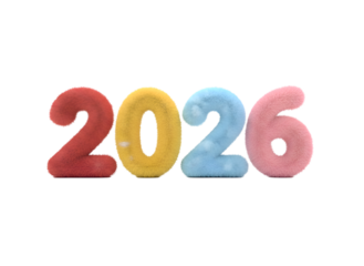 Colorful Plush 2026 Numbers - New Year Celebration & Event Decor on white background Isolated on Transparent Background