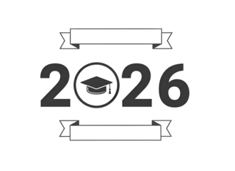 2026 Graduation Year Cap Icon Academic Achievement & Student Success Celebration Banner on white background Isolated on Transparent Background