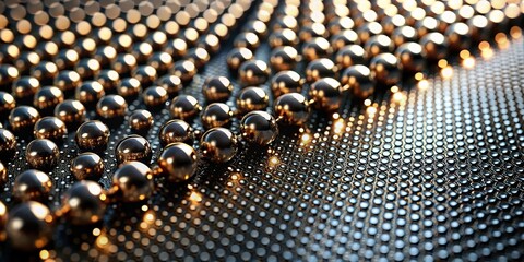 Dotted metal abstract background with geometric shapes and lines, created by scattering tiny metal beads on a dark surface, giving a sense of depth and texture , modern art, industrial design