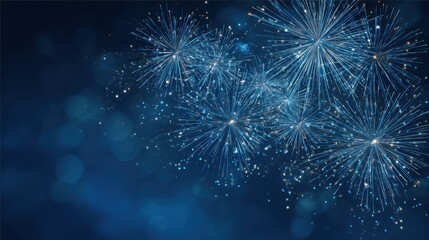 Fototapeta premium Colorful fireworks light up the night sky with bright sparks over a blue background. The event brings joy and excitement to spectators enjoying the show.
