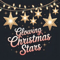 Glowing Hanging Star Lights with Pine Branch Decorations on Warm Golden Background for Festive Holiday Ambience
