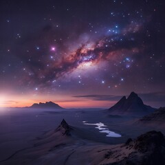 Stunning Night Sky with Vibrant Milky Way Galaxy Above Serene Mountain Landscape at Twilight
