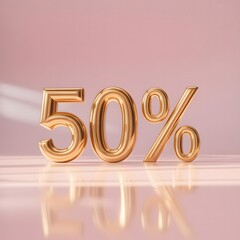 Luxurious Gold Number 50 Typography on Soft Pink Background for Birthday or Anniversary Celebration Theme
