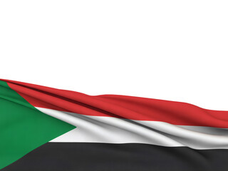 Stunning Sudanese flag waving gracefully with copy space above, a symbol of national pride and unity, perfect for patriotic themes and events