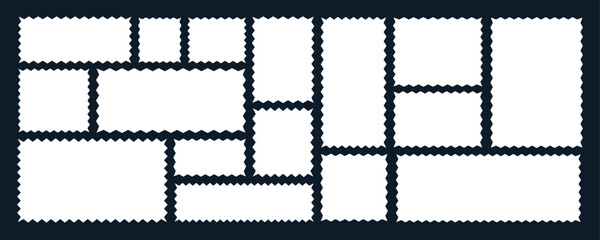 Zigzag note paper and torn frame with irregular. Squares and rectangles shapes. White blank sheet for notes or memo