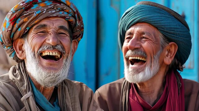 Joyful Laughter: Capturing a candid moment, two figures share a burst of genuine laughter, their faces alight with mirth and connection, reflecting the simple pleasure of human bonding.