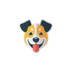 Happy Cartoon Jack Russell Terrier Dog Face with Tongue Out Isolated on Black Background Simple Flat Design Vector Illustration