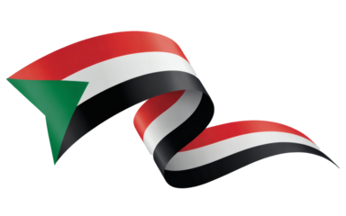 Waving Sudan flag ribbon banner for national holidays, celebrations, and patriotic designs, showcasing unity and pride