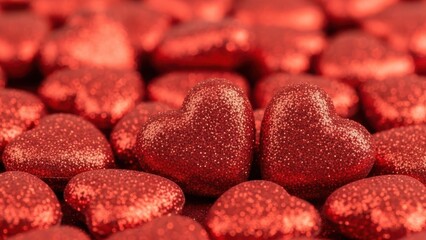 Glittering red hearts for love and celebration