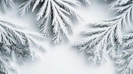 Snowy evergreen pine branch frost winter scene with delicate frosty texture and serene blank space - Powered by Adobe
