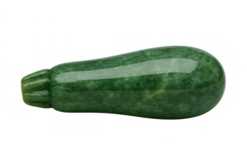 Zucchini shaped jade carving representing nature's bounty through a polished green gemstone sculpture, transparent background