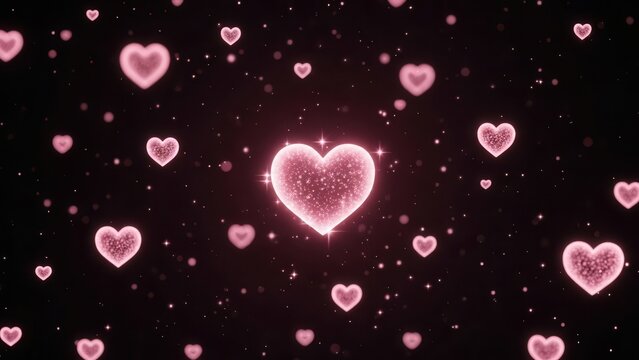 Enchanting Pink Hearts Adorn a Dark Sky - Powered by Adobe