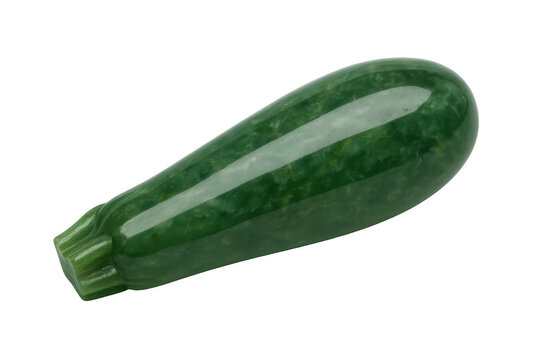 Zucchini shaped jade carving creating a trompe l'oeil effect, polished green gemstone sculpture representing healthy food