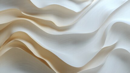 Obraz premium Soft folds of white and beige fabric spread out on a flat surface. The light and shadows create varying textures and patterns on the material.