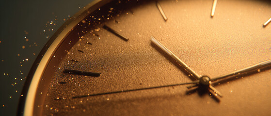 Golden close-up of clock striking midnight
