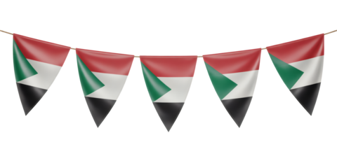 Festive Sudan flag bunting, perfect for national celebrations and patriotic events, showcasing Sudanese culture and pride