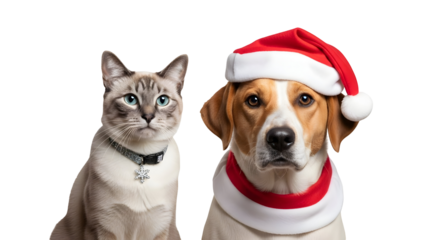 Christmas Animals Cute Pets Dog Cat Santa Hat Holiday Celebration Season