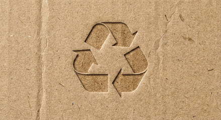 Embossed Recycling Symbol on Brown Cardboard Texture