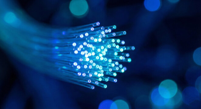 Blue Glowing Optical Fiber Cables Technology Background