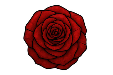 Red rose illustration depicting romantic love, passion, and beauty with a black outline and watercolor texture on transparent background