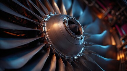 Close view of a jet engine showing detailed turbine and blades inside an aircraft