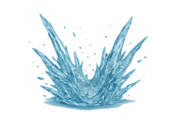 Blue water splash graphic illustration with transparent background, bursting liquid effect creating a crown shape