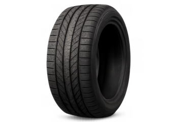 Black winter tire showing rubber tread pattern for vehicle safety, automotive industry, and transportation concepts, on transparent background