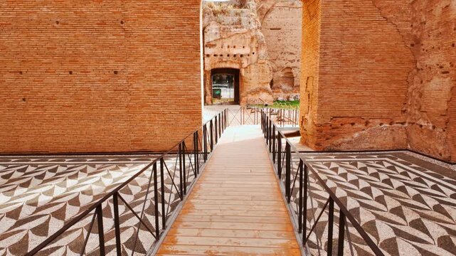 The ruins of the Baths of Caracalla, Rome, Italy, dating back to 212 AD, under the emperors Septimius Severus and Caracalla