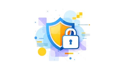 Secured digital data protection and cybersecurity concept with a shield and padlock icon