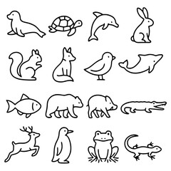 Fototapeta premium Minimalist Animal Collection: A collection of simple, stylized animal illustrations, perfect for educational materials, design projects, or adding a touch of playful charm.