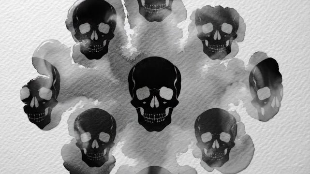Abstract Ink Skull Rorschach Animation on Textured Paper
